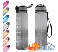 ENCOMAG Gourde 1 l sans BPA - Bouteille d'eau de 1000 ml avec paille et marqueurs de temps, 1 litre d'acide carbonique - Convient pour le sport, le fitness, le yoga, la gym, l'école