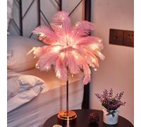 ENCOMAG Lampe de chevet en plumes - Cadeau pour maman, petite amie, lampe de table à piles pour chambre à coucher, salon, fête, mariage, centre de table, Noël, Saint-Valentin (rose)