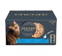 Encore Alimentation Humide Premium pour Chats 100% Naturelle, Assortiment de Sélection de Poissons en Bouillon pour Chats Adultes - Lot de 48 boîtes de 70 g