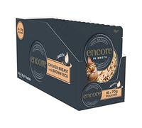 Encore Nourriture Humide 100% Naturelle de qualité supérieure pour Chat - Poitrine de Poulet avec Riz Complet en Bouillon pour Chat Adulte - Lot de 16 sachets de 70 g