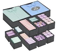 ENCOUN 12PcsBoite Organisateur Tiroir, Gris Organisateur Tiroir Vetement, Boite Rangement Vetement Tissu Non-Tissé, Pliable Boite de Rangement Tiroir pour Soutiens-Gorge, Sous-Vêtements, Chaussettes