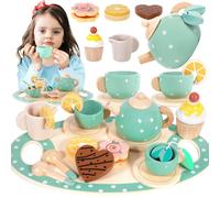 ENCOUN 17Pcs Service à Thé pour Enfants, Services à Thé en Bois, Tea Party Jeux de Rôle, Service à Thé Jouets, Dînette Enfant Accessoire, Jeux de Cuisine pour Enfants Filles Garçons 3 4 5+Ans