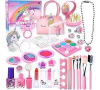 ENCOUN 32PCS Maquillage Enfant Jouet Filles, Ensemble de Maquillage Lavable pour Enfants, Valise Beauté pour Enfant, Maquillage Enfants Fille Cadeau d'anniversaire de Noël pour Fille de 4 à 10 Ans