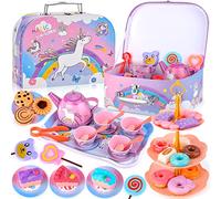 ENCOUN 48PCS Service à Thé pour Enfants, Service à Thé Jouets, Dînette Enfant Accessoire Jeux de Cuisine, Jouet de Cuisine Faisant Semblant pour Enfants Filles 3 4 5 6 7 Ans