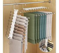 ENCOUN 9 en 1 Ceintre pour Pantalons, 2PCS Cintre Pantalon Gain de Place, Cintres Porte Pantalons, Antidérapant Pliable Cintres Porte-Pantalons, Porte Pantalon Coulissant pour Jeans, Vêtements