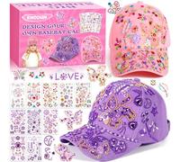 ENCOUN Cadeau Fille, DIY Casquette de Baseball, Idée Cadeau Fille avec 10 Autocollants, Activites Manuelles pour Fille, Kit de Bricolage Enfant pour 4-12 Cadeaux d'anniversaire Noël Fille