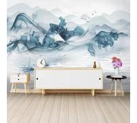 Encre De Chine Abstrait Paysage Petit Bateau Oiseaux En Vol Papier Peint 3d Moderne Soie Texturée Haut De Gamme IdéAl Pour Le Salon Et La Chambre à Coucher-400cm×280cm