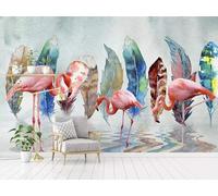 Encre De Chine Multicolore Plumes Animaux Flamant Rose Papier Peint 3d Moderne Soie Texturée Haut De Gamme IdéAl Pour Le Salon Et La Chambre à Coucher-400cm×280cm