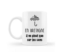 Encre et créations Mug céramique imprimé En bretagne il ne pleut que sur les cons