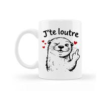Encre et créations Mug Céramique “J’te loutre” - Tasse Humour & Jeu de Mots - Cadeau Original Amis, Couple ou Collègues