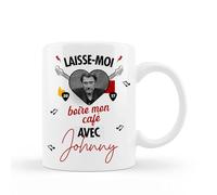 Encre et créations Mug Céramique - Laisse-Moi Boire Mon Café Avec Johnny - fan de Johnny - rock'n'roll - cadeau anniversaire - Noël - cadeau original
