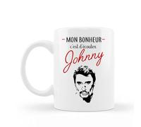 Encre et créations Mug Céramique Mon bonheur c’est d’écouter Johnny - Tasse Humour Musique - Cadeau Fan de Rock