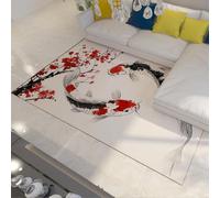 Encre Orientale Art Tapis Noir et Blanc Koi Fish Sakura Branche Accent Lavable Antidérapant Mince Tapis pour Salon Chambre 160x230cm