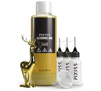Encre pigmentée dorée métallique pour projets époxy - Colorant liquide de 118 ml pour gobelets, papier d'art et travaux manuels, comprend 3 flacons applicateurs à pointe aiguille Pixiss et un