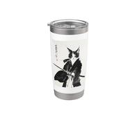 Encre Samurai Cat Warrior - Art japonais Katana félin Gobelet isotherme en acier inoxydable double paroi