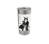 Encre Samurai Cat Warrior - Art japonais Katana félin Gobelet isotherme en acier inoxydable double paroi