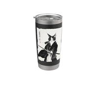 Encre Samurai Cat Warrior - Art japonais Katana félin Gobelet isotherme en acier inoxydable double paroi
