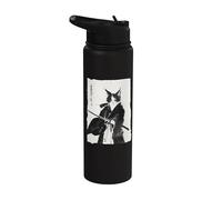 Encre Samurai Cat Warrior - Art japonais Katana félin Stainless Steel Insulated Water Bottle