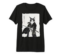 Encre Samurai Cat Warrior - Art Japonais Katana félin T-Shirt Haut de Gamme