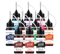 Encre Tatouage Ephemere,15ml 10 Flacon (Noir,Marron,Rouge,Bleu,Vert,Rouge profond,Rose,Cyan,Violet,Orange) Encre Naturelle et Sûre pour Pochoir Tatouage - Tattoos Temporaires Imperméable