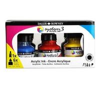 Encres acrylique - 6 flacons 29,5ml + 1 marqueur - Couleurs classiques - Daler Rowney