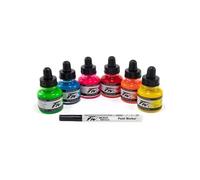 Daler Rowney – Encres acryliques – Set 6 flacons x 29,5 ml + 1 marqueur – Couleurs fluo