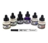 Encres acrylique - 6 flacons 29,5ml + 1 marqueur - Couleurs irisées - Daler Rowney