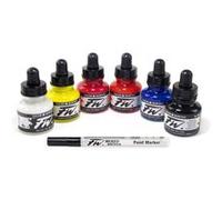 Encres acrylique - 6 flacons 29,5ml + 1 marqueur - Couleurs primaires - Daler Rowney