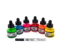 Encres acrylique - 6 flacons 29,5ml + 1 marqueur - Couleurs fluos -