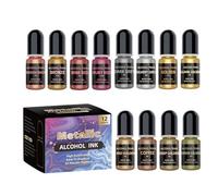 Encres D'alcools Métalliques De 12 Pièces Fixés Pour L'art En Résine Et Le Scrapbooking Pigments De Séchage Rapide Pour Les Effets Aquarelles Et L'encre D'alcools Plus Métalliques