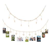 Encuryna Lot de 2 cordes photo avec pinces en bois, bricolage cadre photo, décoration murale, pour accrocher des cartes postales photo, cadre photo