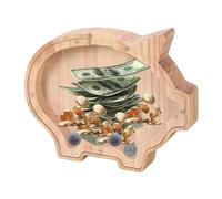 Encuryna Tirelire en bois pour enfants, petit cochon transparent pour enfants, tirelire en bois pour enfants, tirelire pour enfants, cadeau d'anniversaire, décoration de salon, ND-410-1