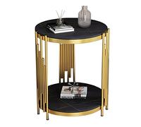 End Table,Table latérale réversible avec étagère en bois, Snack Side Table for Living Room,End Table for Sofa Couch and Bed,Metal Frame (Color : Black) (Gold + Black)