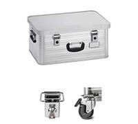 Enders ® Set de Caisse en aluminium 47 L avec cadenas et roulettes de transport | Malle metallique | Boite de rangement en metal | Cantine en Alu | Boîte à outils métallique complete | Boites