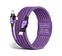 EndlesShine Câble USB C 240 W - Rotation à 180 ° - 1,8 m - PD 3.1 - Câble de charge rapide USB C vers USB C - Câble de charge en nylon pour iPhone, Samsung Galaxy S25/S24, MacBook type C - Violet