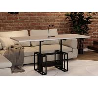 Endo-Moebel Table Basse Victoria - Extensible de 110 à 170 cm - Hauteur réglable - Double mécanisme Lift - Structure en métal (Cachemire/Cashmere Beige)