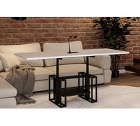Endo-Moebel Table Basse Victoria - Extensible de 110 à 170 cm - Hauteur réglable - Double mécanisme Lift - Structure en métal (Blanc Brillant)