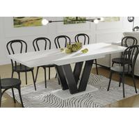 Endo-Moebel Table de salle à manger à colonne Lara 130cm - 210cm extensible Extension synchrone (blanc brillant)