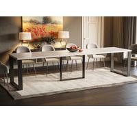 Endo-Möbel Table de salle à manger extensible Borys Max 130cm - 250cm piètement traîneau traîneau métal Kulissentisch (blanc brillant)