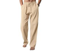 EndoraDore Pantalon en Lin Coton pour Homme Pantalon de Yoga Décontracté Coupe Décontractée Couleurs Unies Taille Élastique avec Cordon de Serrage Pantalon, kaki, L