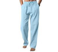 EndoraDore Pantalon en Lin Coton pour Homme Pantalon de Yoga Décontracté Coupe Décontractée Couleurs Unies Taille Élastique avec Cordon de Serrage, bleu clair, XXL