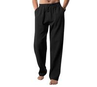 EndoraDore Pantalon en Lin Coton pour Homme Pantalon de Yoga Décontracté Coupe Décontractée Couleurs Unies Taille Élastique avec Cordon de Serrage, Noir , XXL
