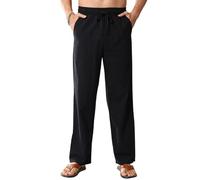 EndoraDore Pantalon en lin et coton pour homme, pantalon de yoga décontracté, coupe décontractée, couleurs unies, taille élastique avec cordon de serrage, Noir , XL