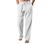 EndoraDore Pantalon Homme Lin et Coton Coupe Droite Confortable Élastique Casual Chino Poche Latérale, Blanc, M