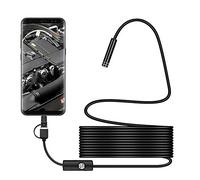 Endoscope 3 en 1 USBMicroType-C Ultra-Mince 5.5mm Semi-Rigide Caméra d'inspection,Endoscope Camera Endoscopique USB,6 LED IP67 Étanche et Câble Serpent pour Téléphone Android Windows. (1 mètres)