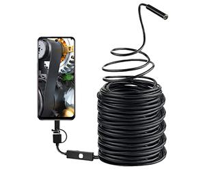 Endoscopes 15m 20m Endoscope USB, Caméra d'inspection Endoscope 3 en 1 HD 2 MP 8mm Caméra serpent étanche Drain de tuyau avec 8 lumières LED réglables pour, ordinateur, téléphone, Windows, tablette,