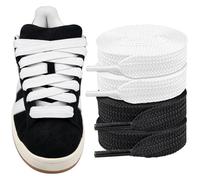 Endoto 2 Paires Lacet pour Adidas Campus 00s Chaussures, 16MM de Large Remplacement Plats Gros Lacets Laces - Noir&Blanc, 50 pouces