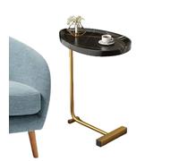 Endsofa - Table d'appoint - Table d'appoint - Table à thé rustique - En forme de C - Table d'appoint moderne en forme de C - Table d'appoint à économie d'espace avec cadre en métal - Dessus en bois