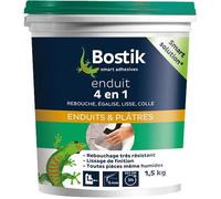 Bostik Enduit mural 4 en 1 pâte - Rebouche, égalise, lisse, colle - Blanc 1,5 kg