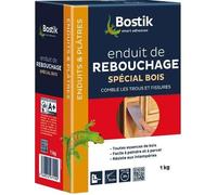 Bostik Enduit de Rebouchage Prêt à l'Emploi Spécial Bois - Pâte à Bois en Poudre - Intérieur et Extérieur - Pour Combler les Trous et Fissures Jusqu’à 5 cm - 1 Boîte 1 kg